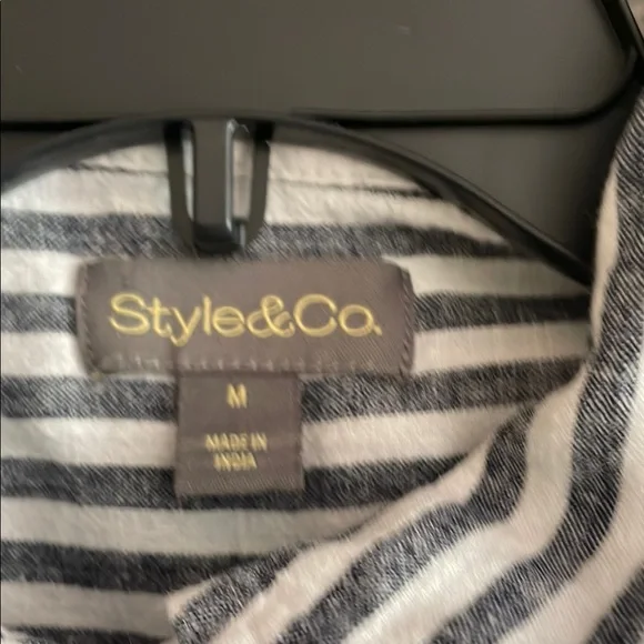 Style & Co. Black and White Long Sleeve Button Down Shirt - Picture 2 of 3